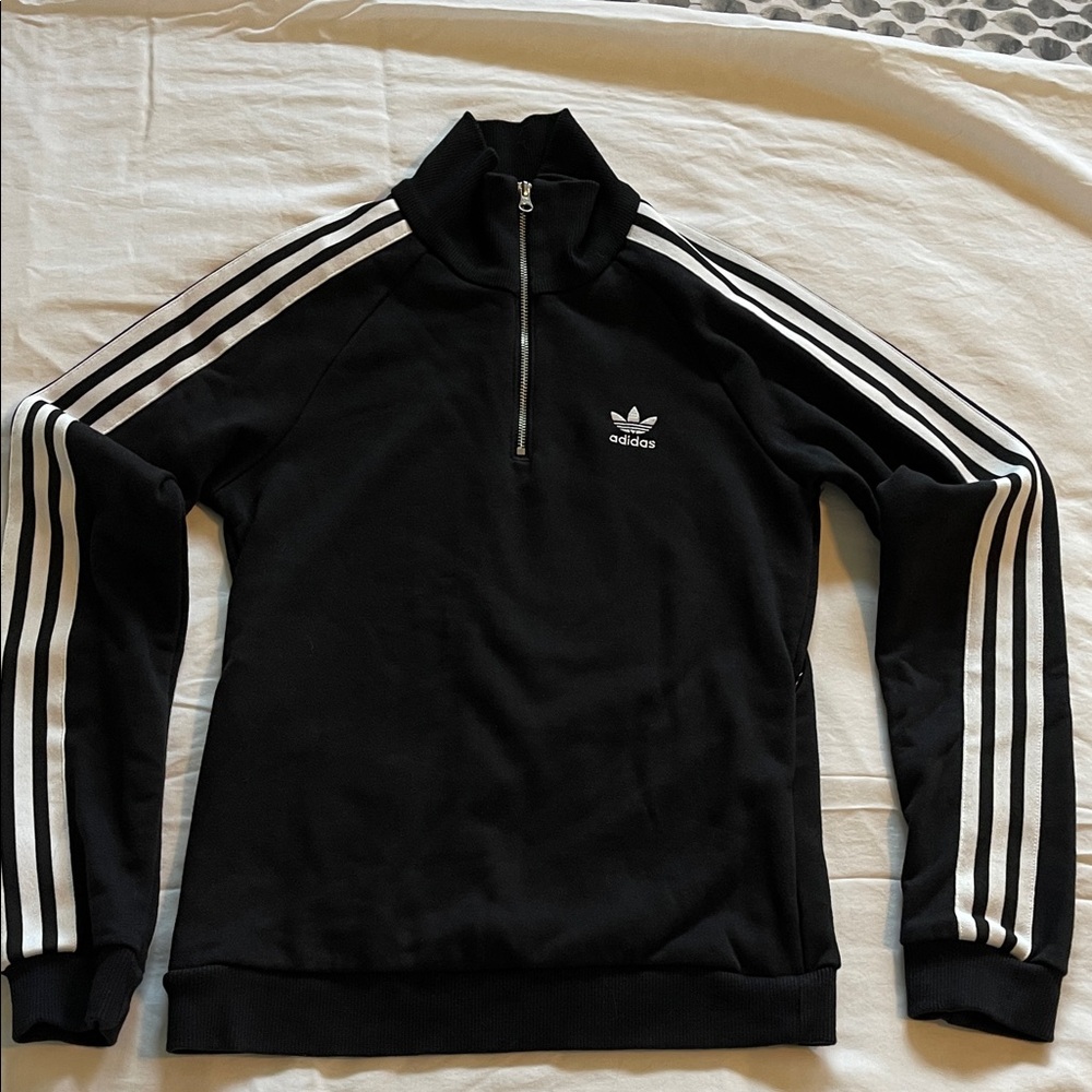 Adidas Black and White Striped Half-Zip Pullover. Women’s. Sz:xs